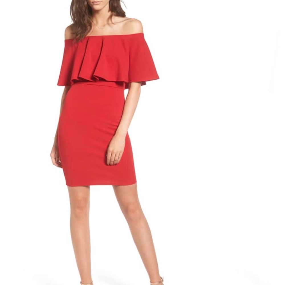 Ruffle Off the Shoulder Body-Con Dress
